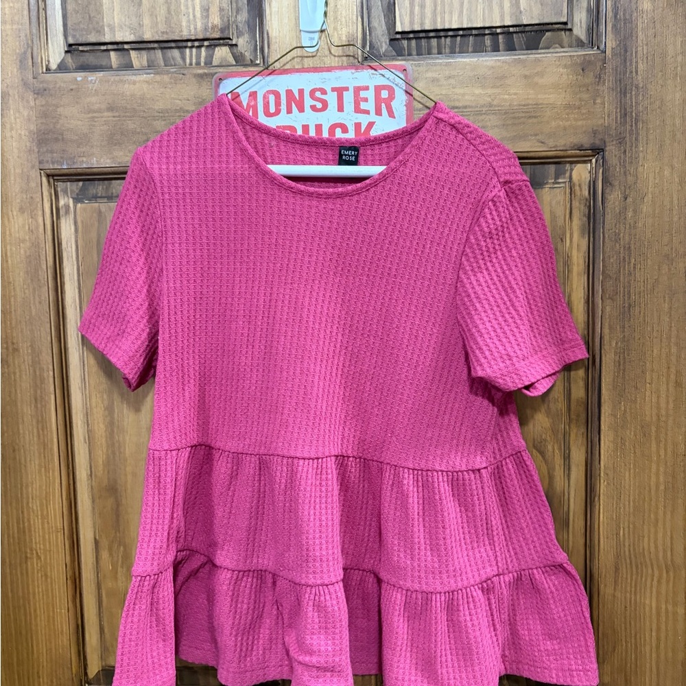 Emory Rose Pink Textured Ruffle Shirt